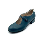 ballerina in pelle color ottanio con cinturino e tacco comodo