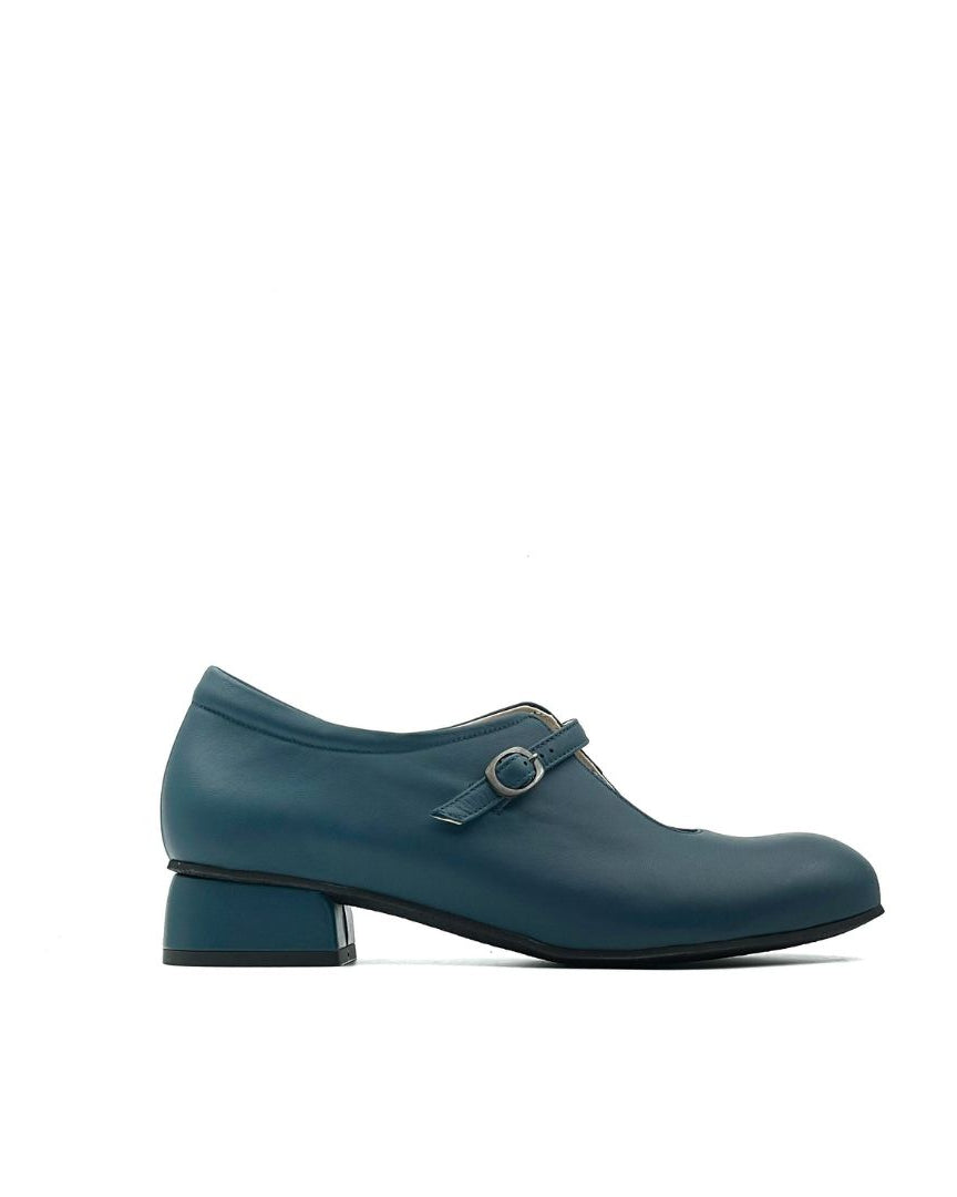 scarpe donna in pelle ottanio con tacco e cinturino