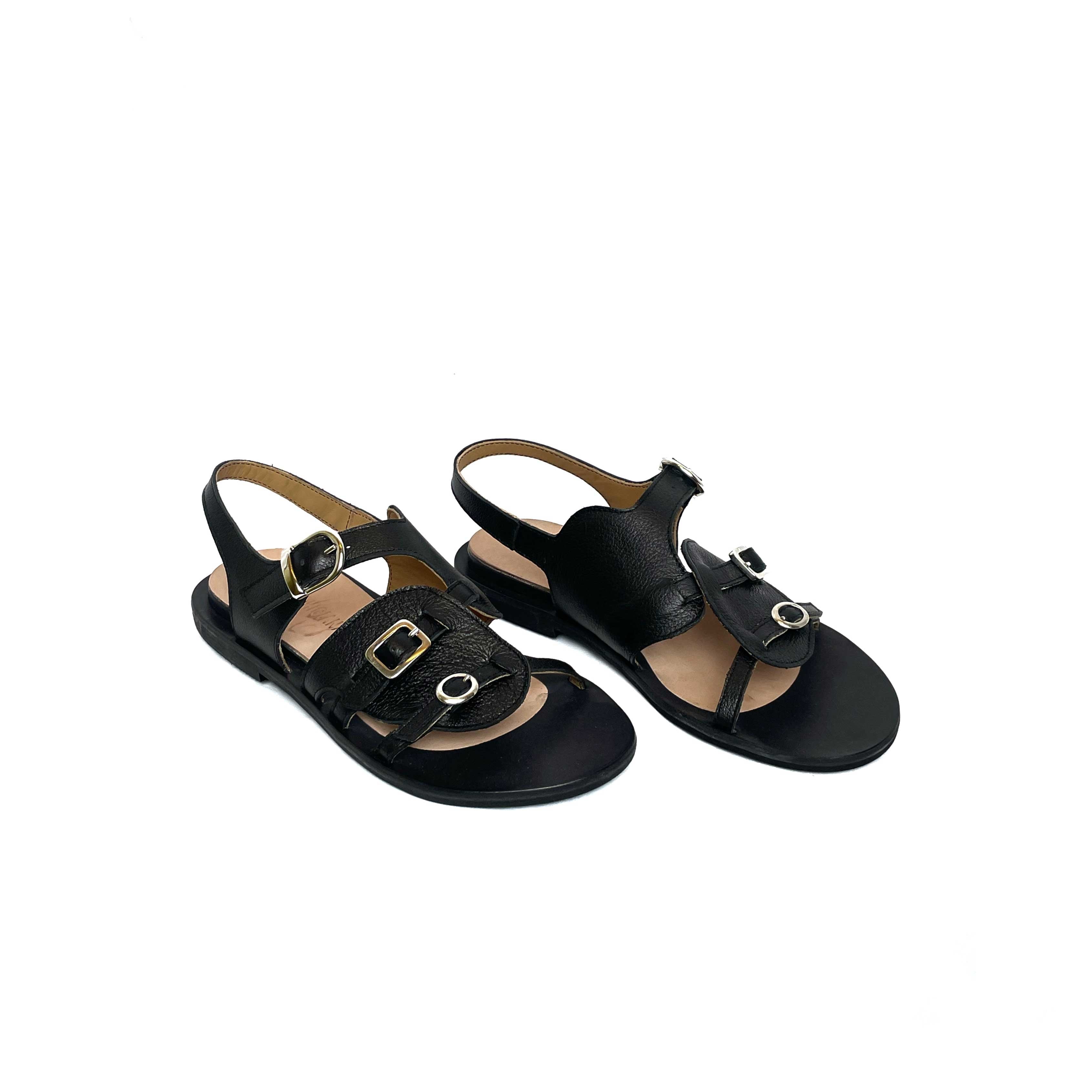 sandalo unisex nero pelle artigianale fibbie