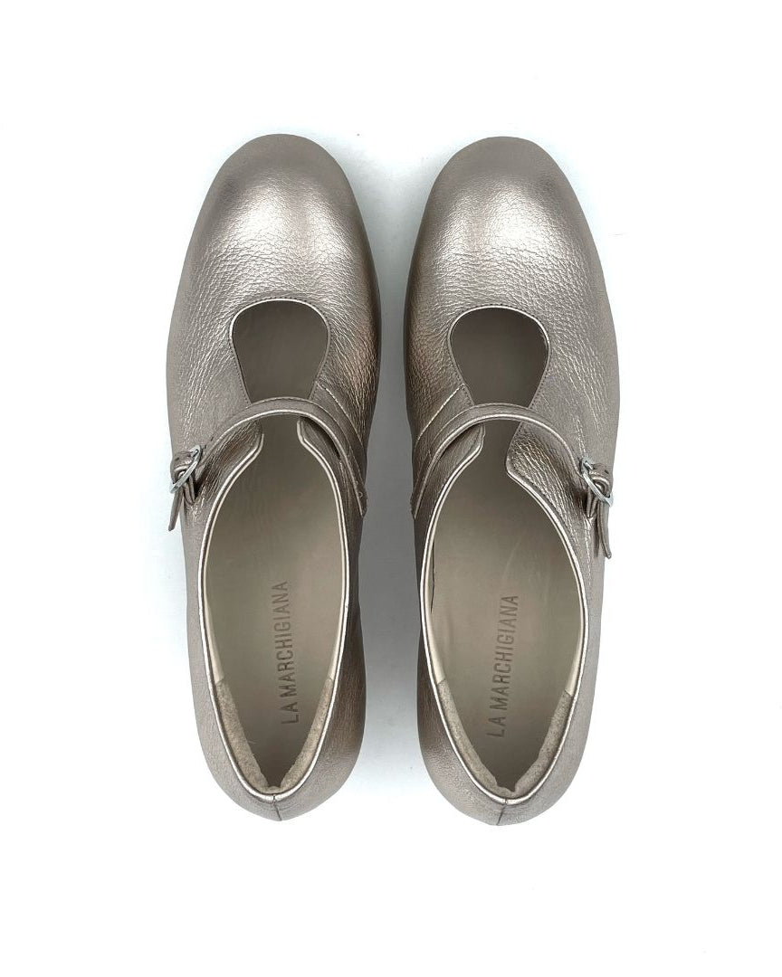 scarpe donna con tacco basso in color platino per le feste