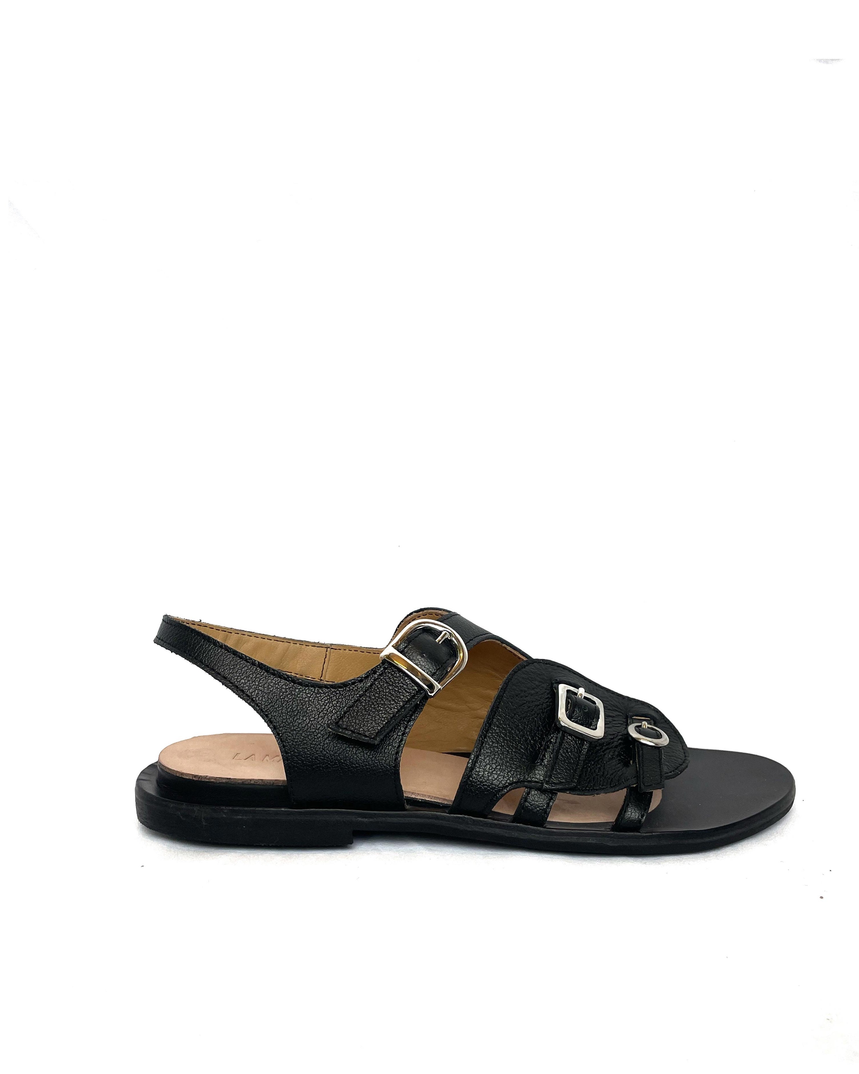 sandalo unisex pelle nero con fibbia comodo calzata standard