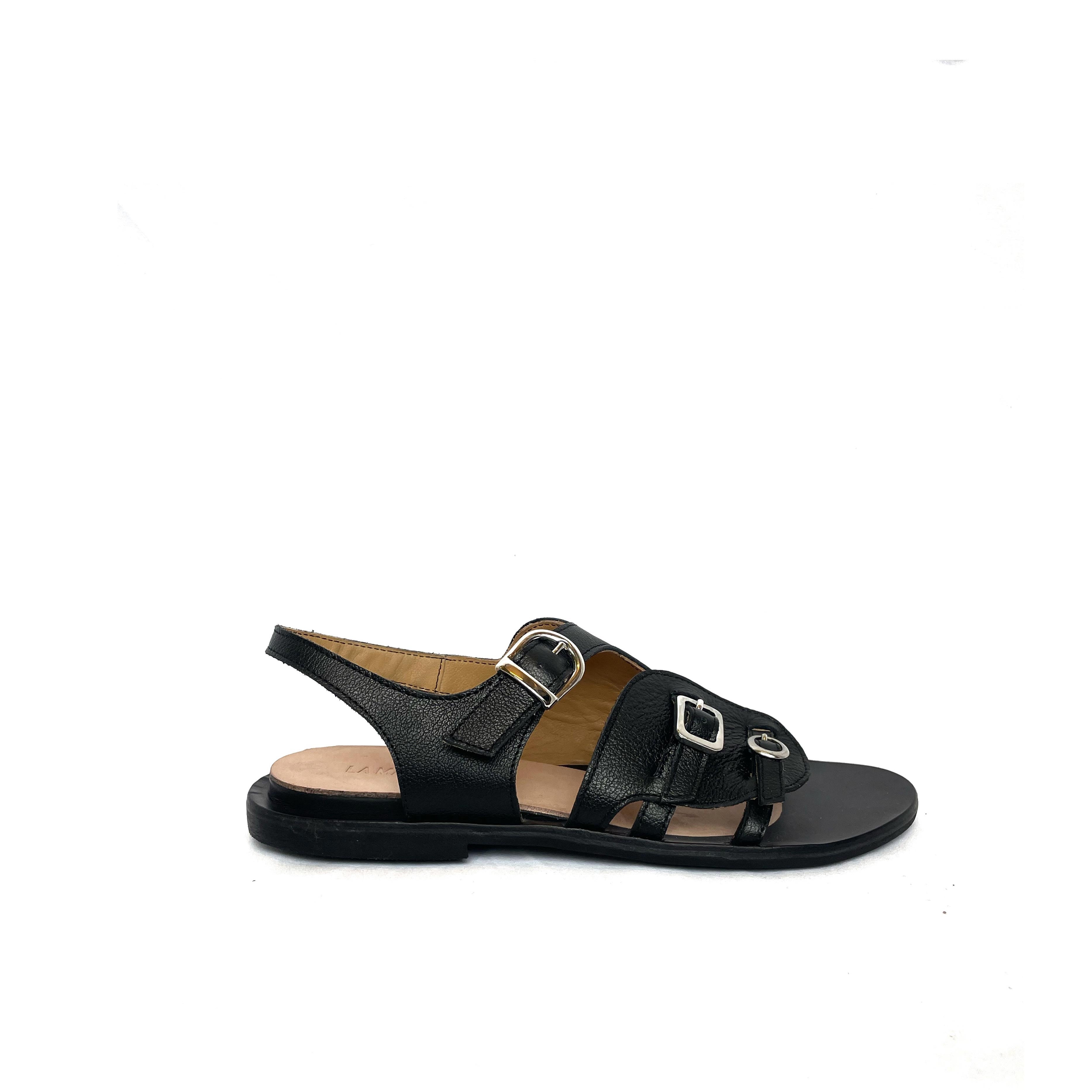 sandalo unisex pelle nero con fibbia comodo calzata standard