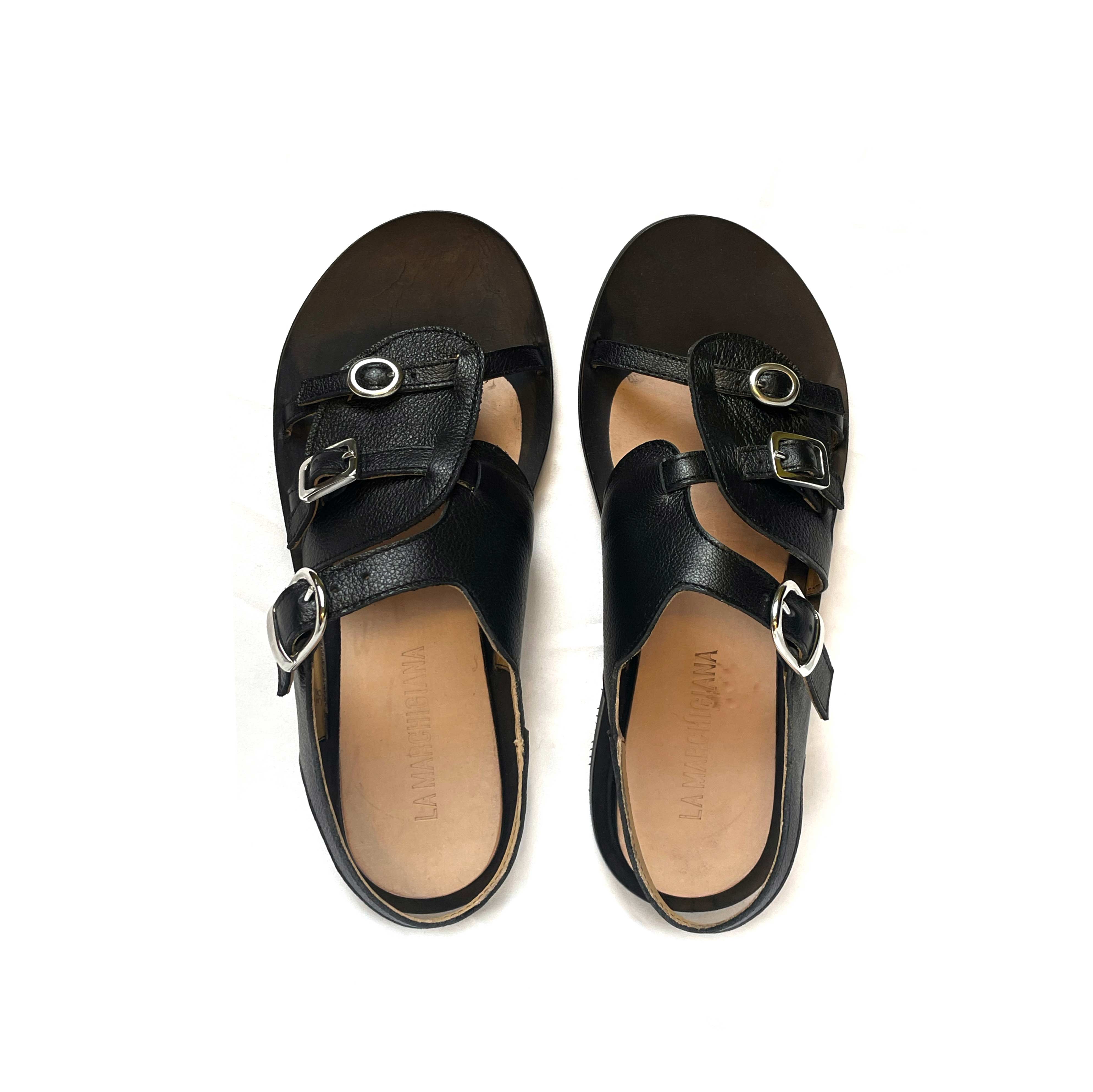 sandalo ripley comodo artigianale nero in pelle