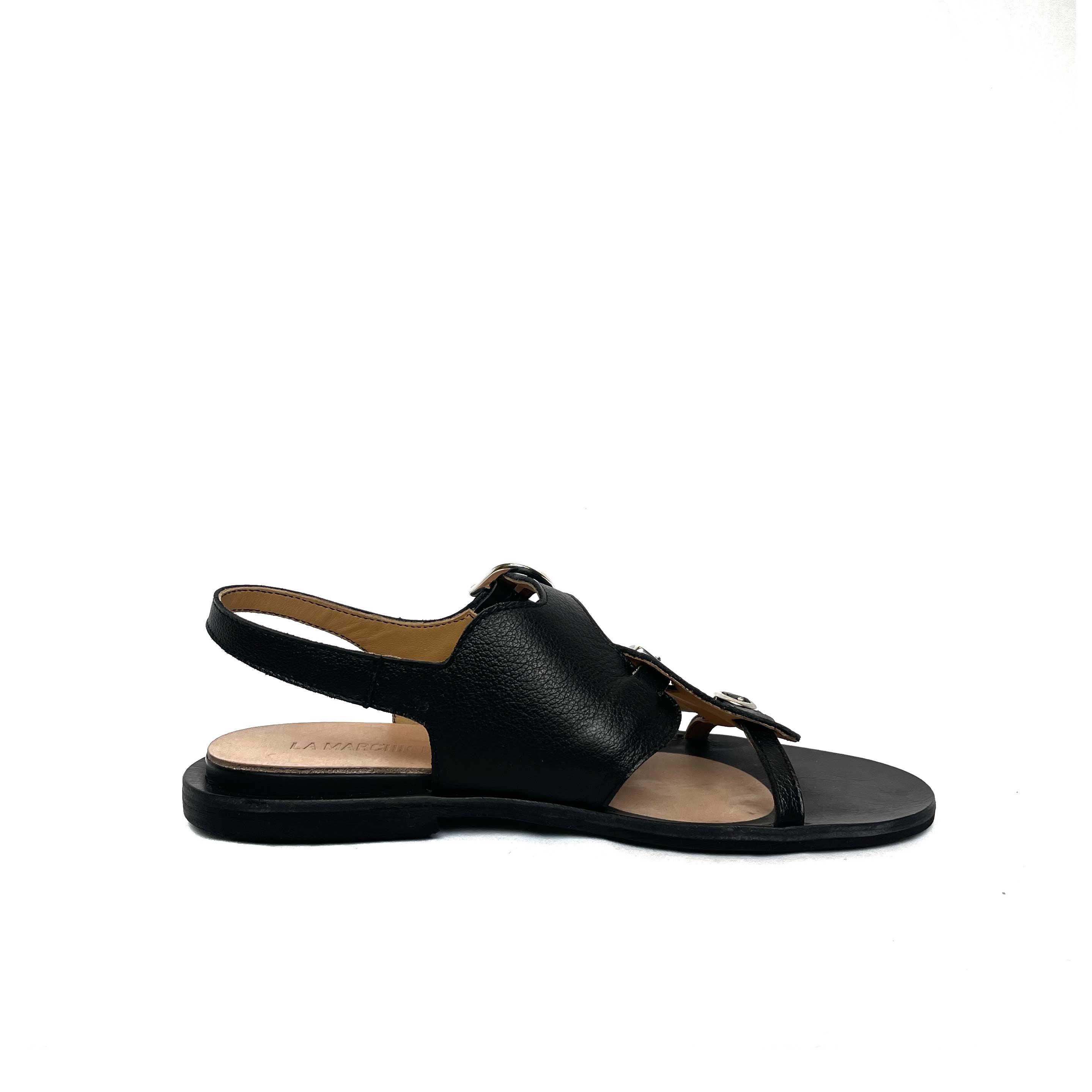 sandalo estate fibbie nero pelle tacco